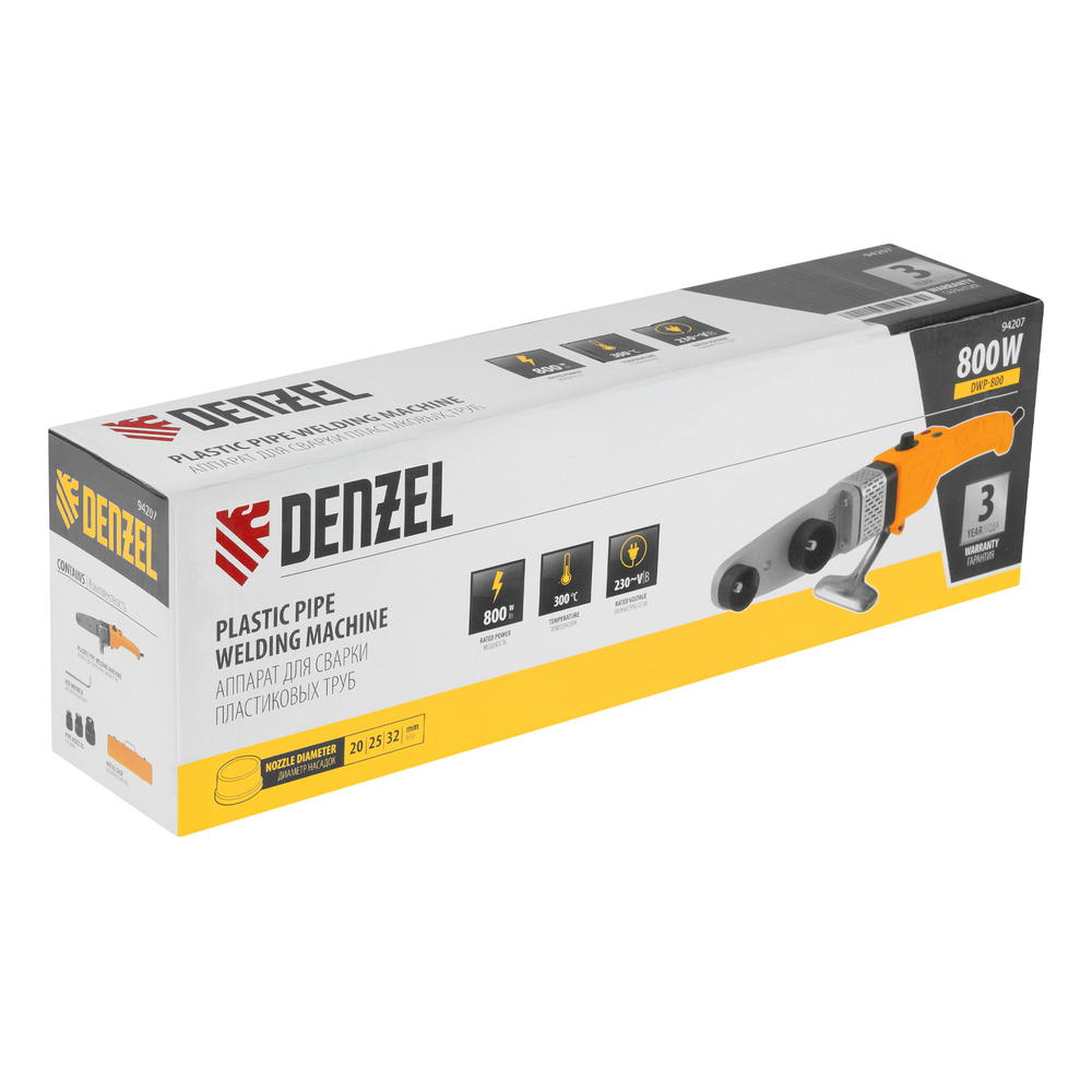 Аппарат для сварки пластиковых труб DWP-800, Х-Pro, 800 Вт, 300 град, комплект насадок, 20-32 мм Denzel