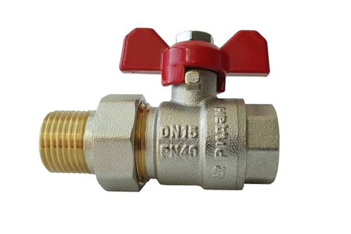 Ридан BVR-FR 065B8303R — Кран шаровой с накидной гайкой и ниппелем ("американка") PN40, DN15; Т от -20 ℃ ...+120 ℃; материал корпуса латунь CW602N