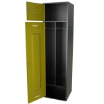 Шкаф для раздевалок GT205SHP.YELL (500мм х 500мм х 1936мм) ЖЕЛТЫЙ . Секция для обуви, двойная секция для курток с перекладиной под вешалки, верхняя антресоль с отдельным замком для головных уборов и сумок (4) (2)