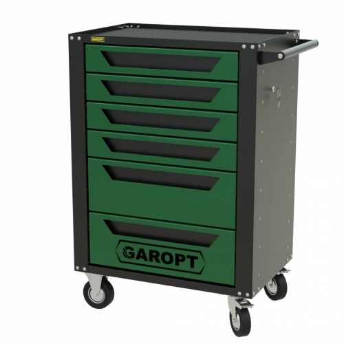 Тележка инструментальная Garopt 6 ящиков ЗЕЛЕНАЯ, центральный замок, увеличенные колеса, доводчики, GAROPT Серия "High", высота 1040мм