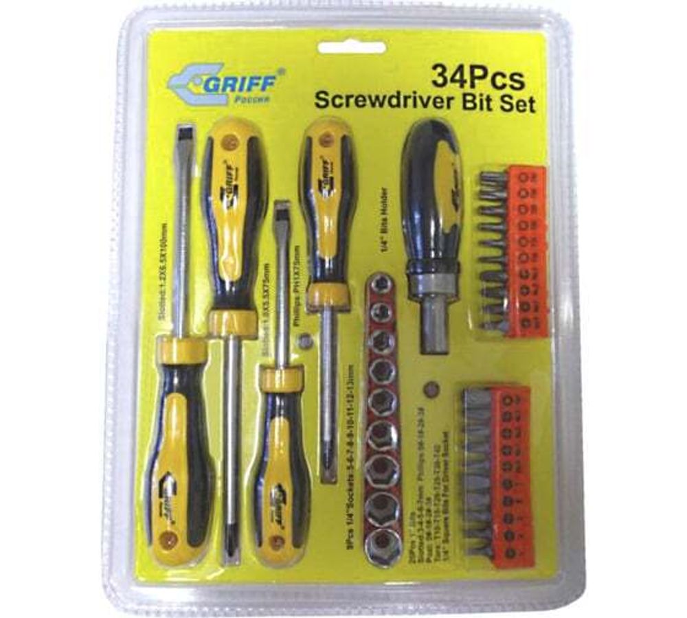 Набор отверток с битами GRIFF 34шт, CrV, магнитные наконечники 031654