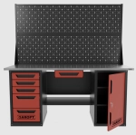 Верстак двухтумбовый дверь/5 ящиков с двумя экранами и ящиком, красный 1800*700 Garopt, GT1800DY1Y5PP2.red