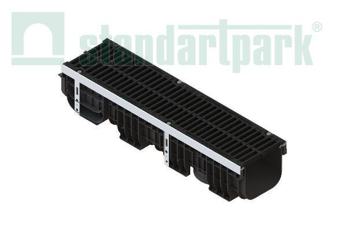 Лоток водоотводный пластиковый PolyMax Drive DN200 h217 с решеткой щелевой чугунной ВЧ кл.С250 (к-т)