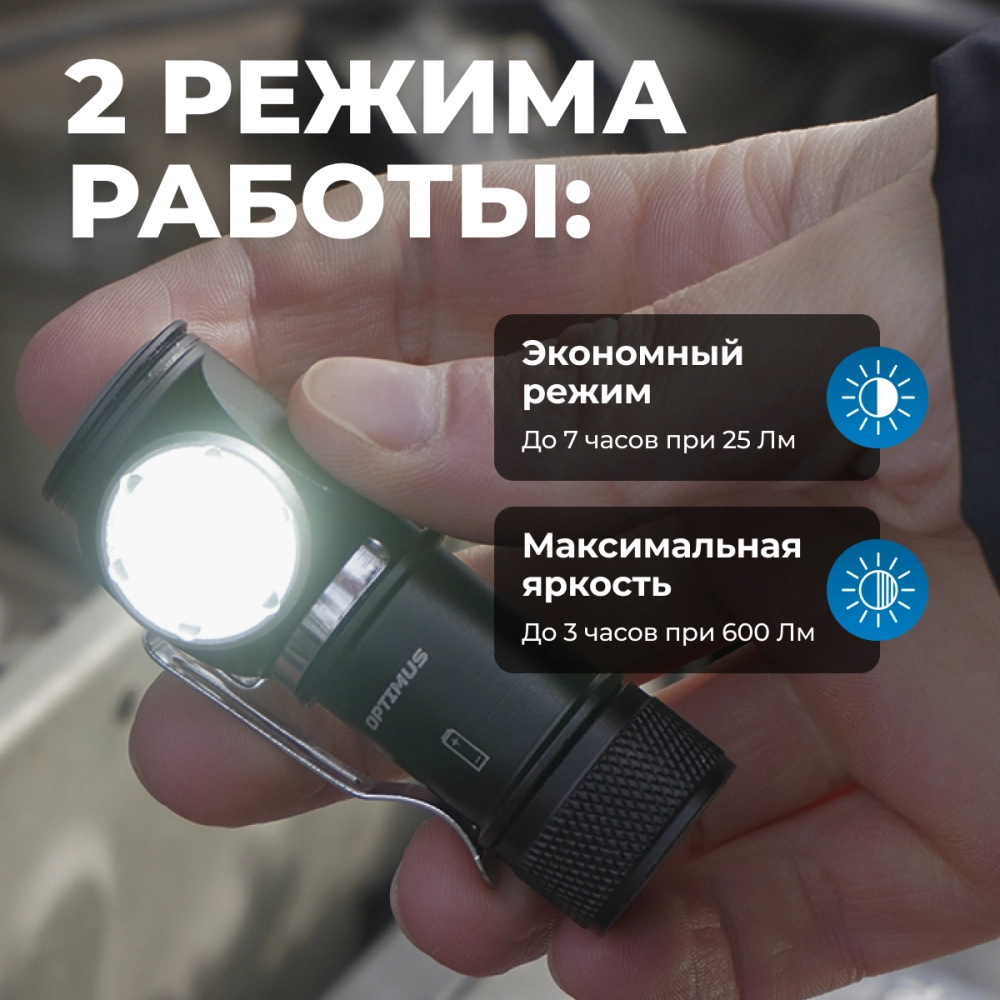 OPT-HL600 Фонарь налобный съёмный, 600 Лм