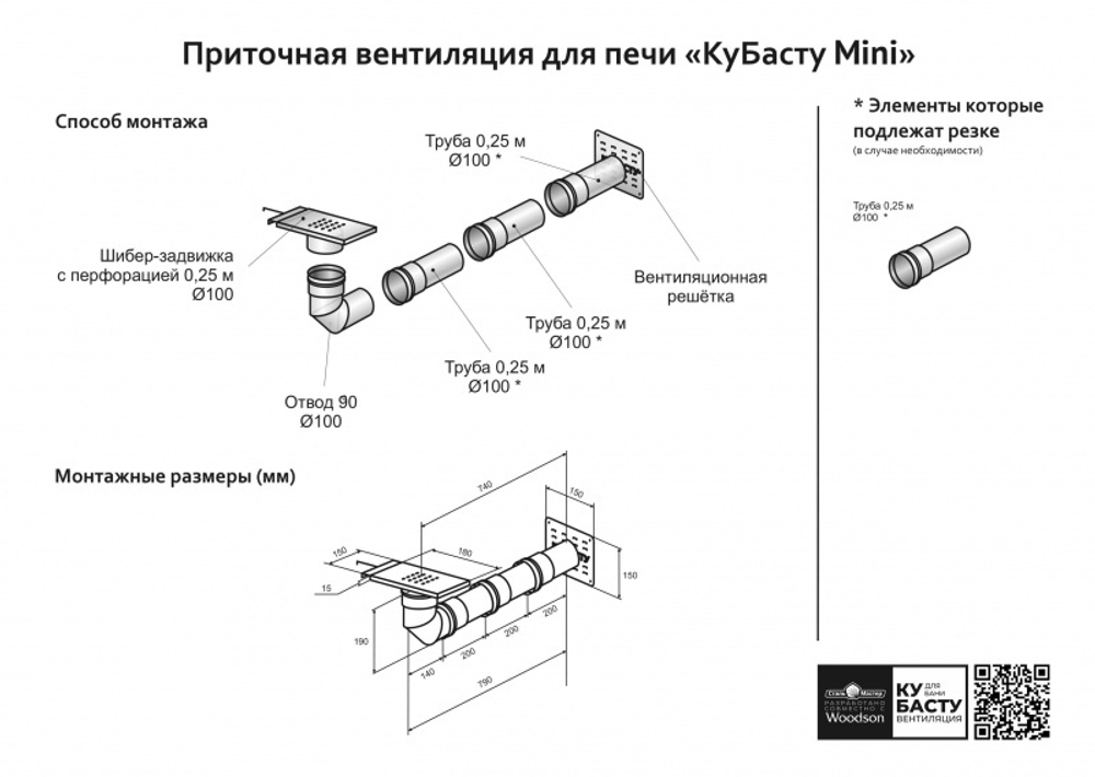 Вентиляция для бани Сталь-Мастер КуБасту Mini приточная, нерж.(AISI 430/0,5мм)