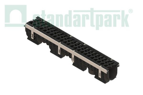 Лоток водоотводный PolyMax Drive DN100 h170 пластиковый с решеткой щелевой чугунной ВЧ кл. Е (комплект)