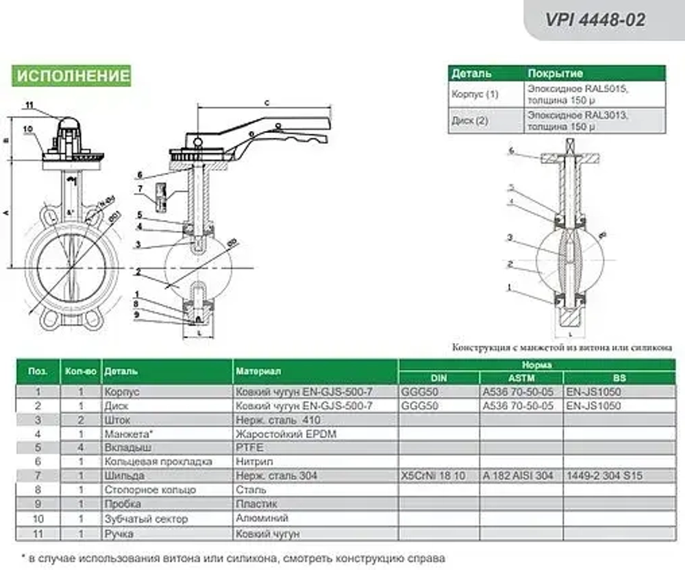 Затвор дисковый поворотный межфланцевый Ду100 Ру16 Tecofi VPI4448-02EP0100