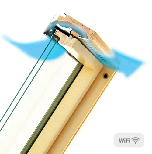 Деревянное мансардное окно FTP-V U3 WiFi с автоматическим управлением