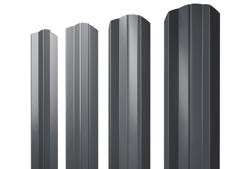 Штакетник М-образный А фигурный 0,5 GreenCoat Pural BT, matt RR 23 темно-серый (RAL 7024 мокрый асфальт)