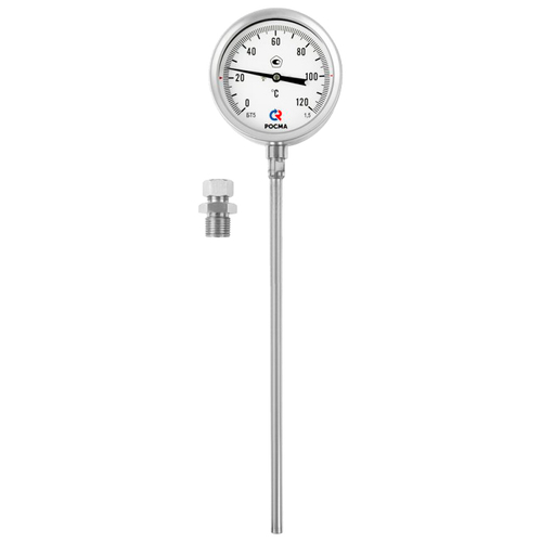 Термометр радиальный Росма БТ-52.22G до 45G°C ПН L=1GG G1/2 1.5 биметаллический коррозионностойкий 1GG мм, тип БТ-52.22G, радиальное присоединение, шкала (G-45G°C), длина штока L= 1GGмм, резьба G1/2, класс точности 1.5, перемещаемая наружная резьба