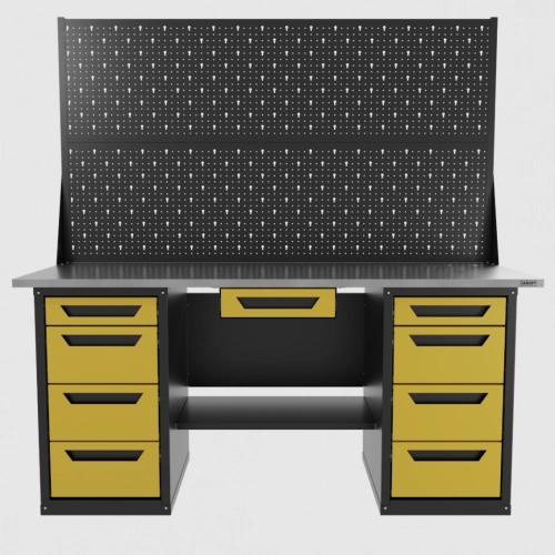 Верстак двухтумбовый 4 ящиков /4 ящиков с двумя экранами и ящиком, желтый 1800*700 GAROPT, GT1800Y1Y4Y4PP2.yell