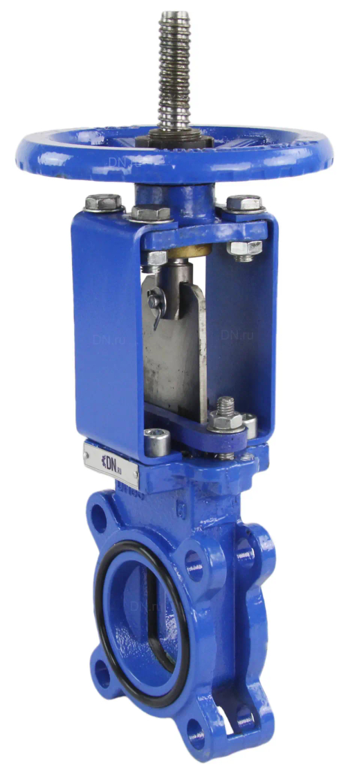 Задвижка шиберная DN.ru GVKR1331E-2W-Fb-S Ду80 Ру10 двусторонняя, межфланцевая, шпиндель - выдвижной, корпус - чугун GGG40, шибер - нержавеющая сталь 304, уплотнение - EPDM, управление - штурвал, WENZ