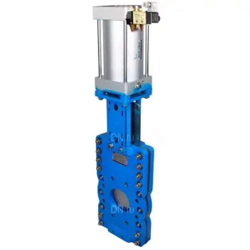 Задвижка шиберная со сквозным ножом DN.ru GVKRT3431N-2W-Fb-2P Ду100 Ру16 межфланцевая, корпус - углеродистая сталь WCB, шибер - нержавеющая сталь 304, уплотнение - NBR, с пневмоприводом и пневмораспределителем Dn.ru 4V210-08 220В