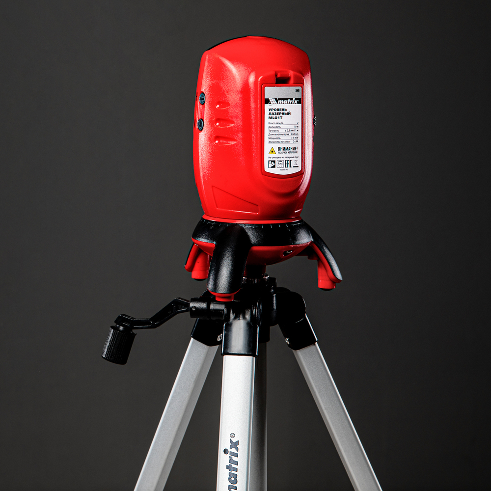 Лазерный уровень ML01T, дальность 10 м, точность ± 0,5 мм, / 1 м, длина волны 650 нм, проекция 1 вертикальная 1 горизонтальная плоскость, резьба под штатив 5/8", штатив в комплекте Matrix