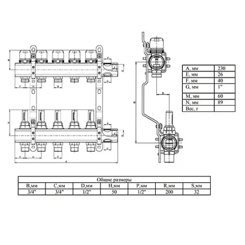Группа коллекторная с расходомерами 3 отвода 1"в/в x ¾"ек Valtec VTc.586.EMNX.0603