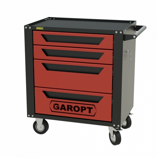 GTS4.red Тележка инструментальная Garopt 4 ящиков КРАСНАЯ, центральный замок, увеличенные колеса, доводчики, GAROPT Серия "Standart"