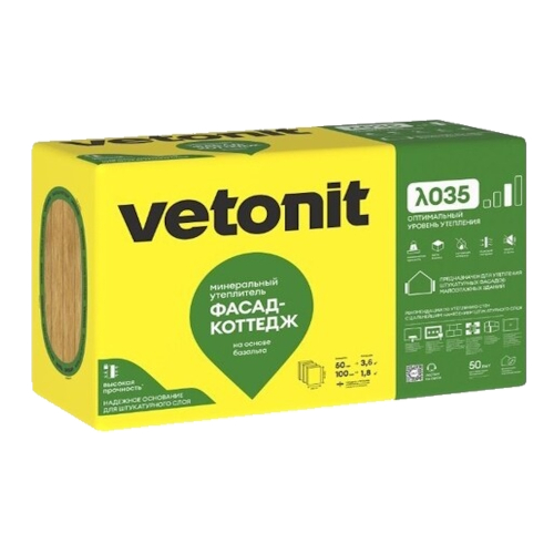 Утеплитель Vetonit ФАСАД-Коттедж 100мм (1.2м2/0.12м3), 2 шт