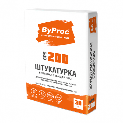 Штукатурка гипсовая ByProc GPS-200 стандартная 30 кг, 40 шт/поддон