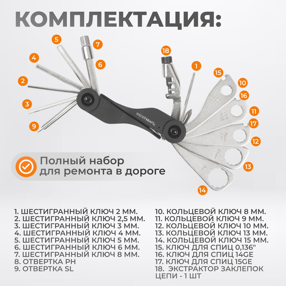 WDK-21801 Велоинструмент, складной мультитул 18 в 1