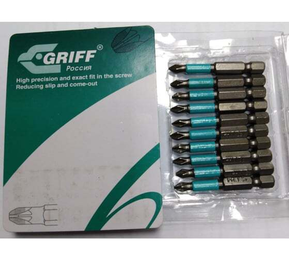 Биты для отвертки PH1х50мм, 1/4 Hex, S2, 10 шт. GRIFF 030396