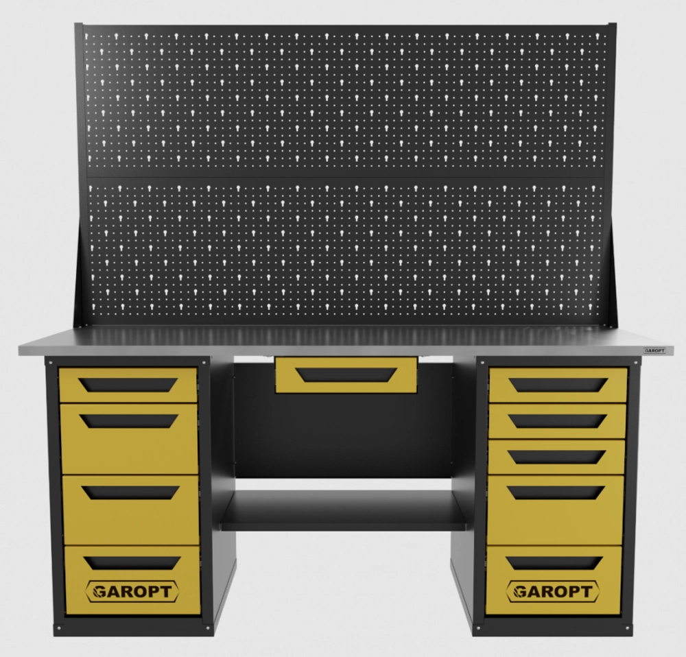 Верстак двухтумбовый 4 ящиков /5 ящиков с двумя экранами и ящиком, 1800*700 желтый GAROPT, GT1800Y1Y4Y5PP2.yell