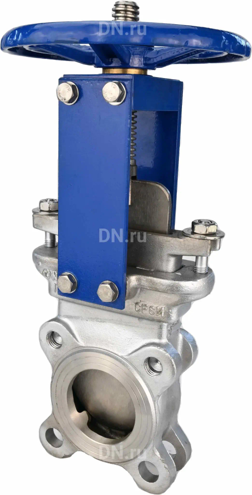 Задвижка шиберная DN.ru GVKR3232E-1W-Fb-S Ду50 Ру10 односторонняя, межфланцевая, шпиндель - выдвижной, корпус - нержавеющая сталь 316, шибер - нержавеющая сталь 316, уплотнение - EPDM, управление - штурвал