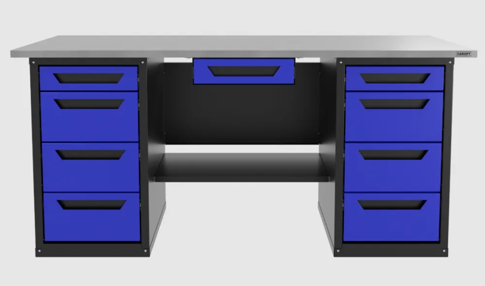 Верстак с ящиком двухтумбовый 4 ящиков /4 ящиков, синий 1800*700 GAROPT, GT1800Y1Y4Y4.blue