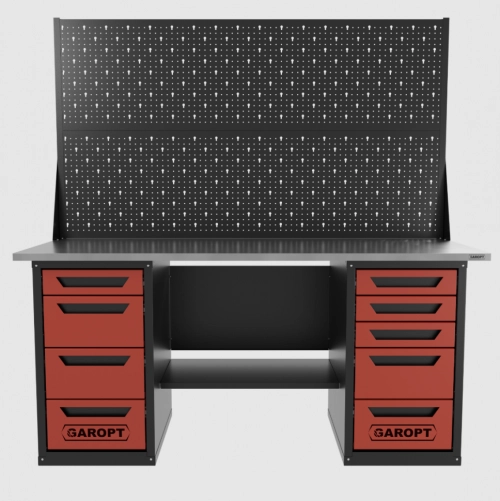 Верстак двухтумбовый 4 ящиков /5 ящиков с двумя экранами 1800*700 красный GAROPT, GT1800Y4Y5PP2.red