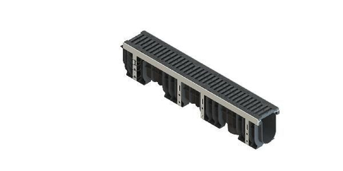 Лоток водоотводный PolyMax Drive DN100 h216 пластиковый с решеткой щелевой чугунной ВЧ кл.D (комплект)