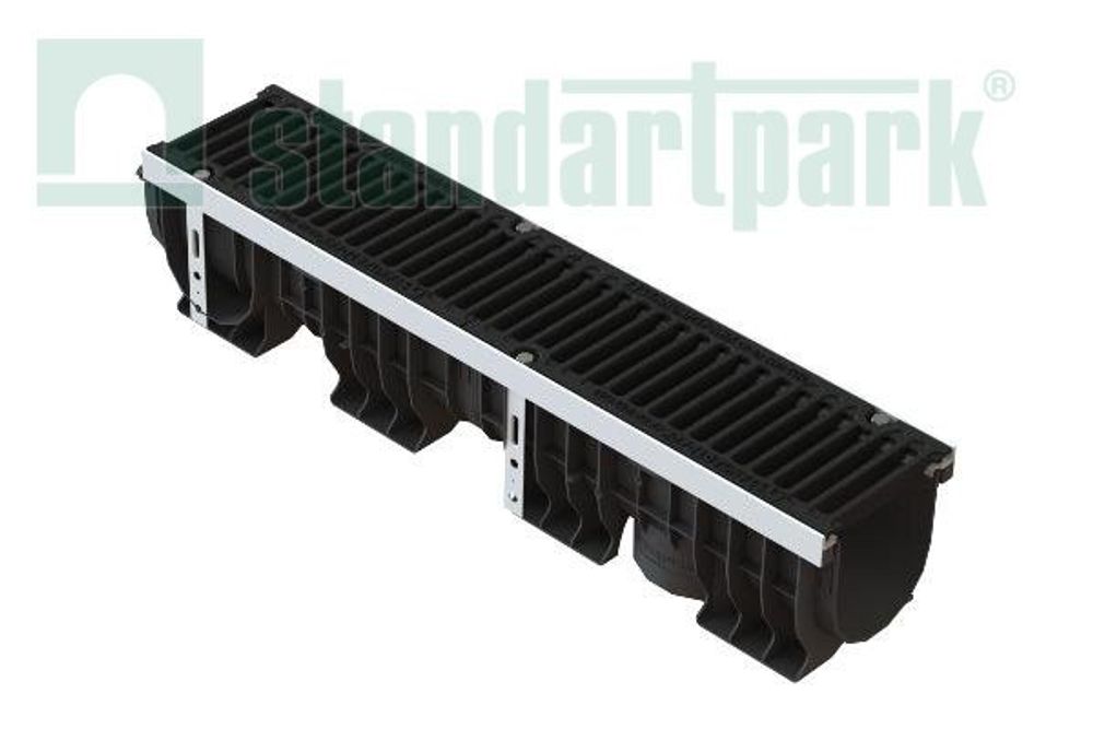 Лоток водоотводный пластиковый PolyMax Drive DN150 h216 с решеткой щелевой чугунной ВЧ кл.С250 (к-т)