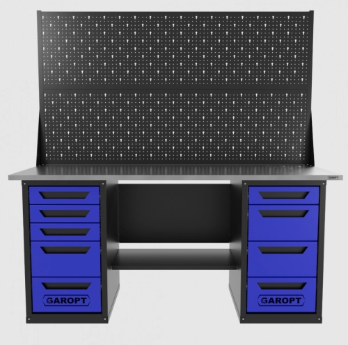 Верстак двухтумбовый 4 ящиков /5 ящиков с двумя экранами 1800*700 синий GAROPT, GT1800Y4Y5PP2.blue
