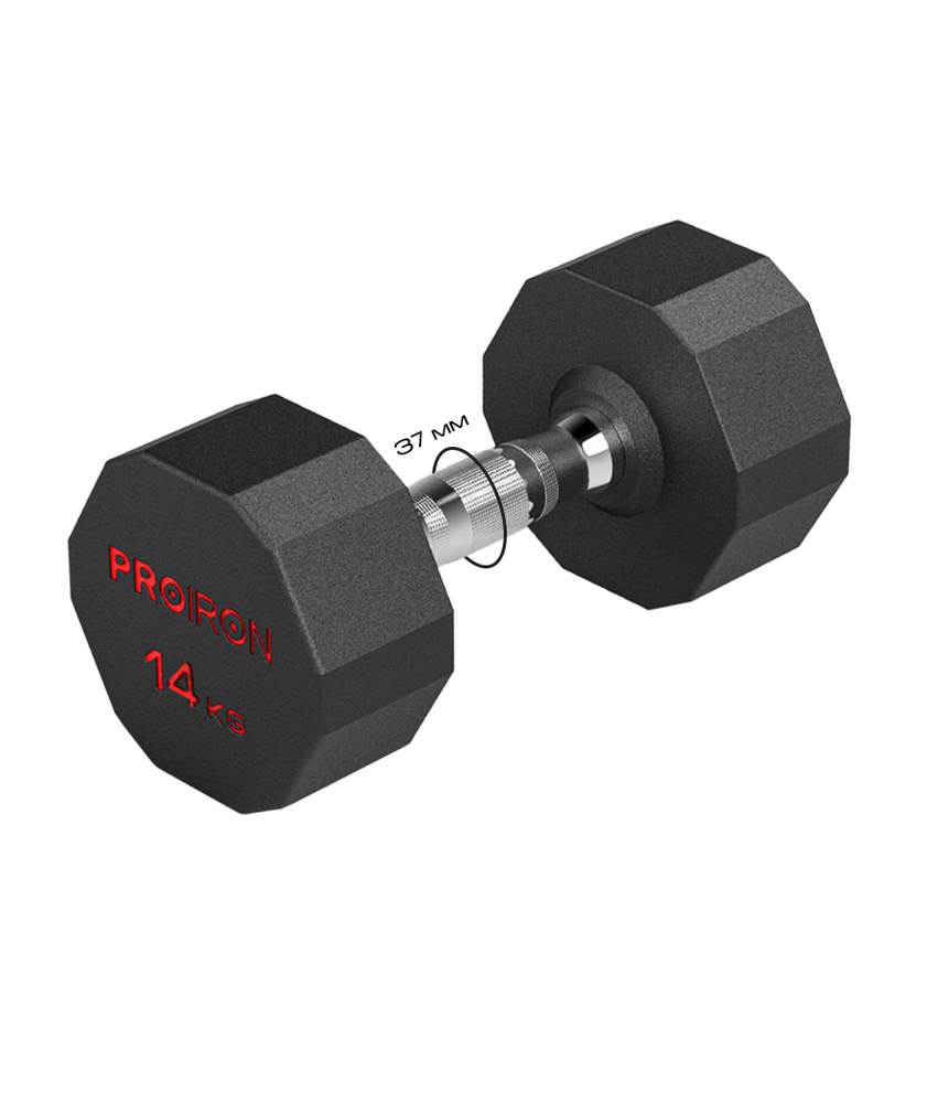 Гантель обрезиненная 1шт 14кг ProIron от ГЕЛЕОС