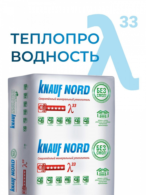 Минеральная вата ТеплоKnauf NORD TS 033 1250х600х100 мм, 6 шт/упак