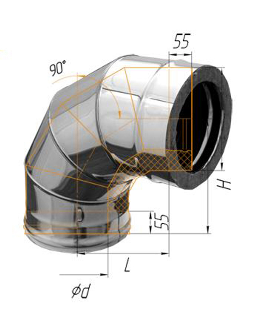 Колено Феррум утепленное угол 90° нержавеющее (430/0,8мм)/оцинкованное, ф130/200 по воде