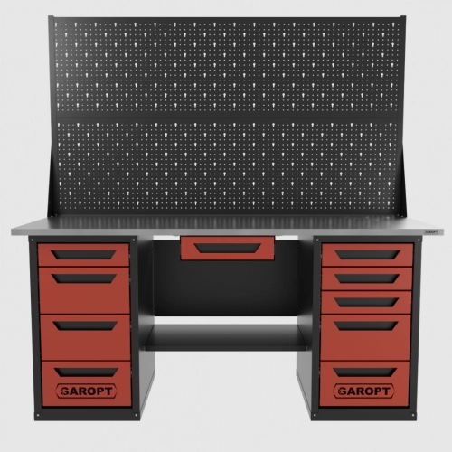 Верстак двухтумбовый 4 ящиков /5 ящиков с двумя экранами и ящиком, 1800*700 красный GAROPT, GT1800Y1Y4Y5PP2.red