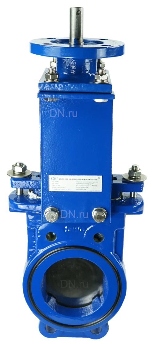 Задвижка шиберная DN.ru GVKN1331N-2W-Fb-ISO Ду100 Ру10 двусторонняя, межфланцевая, шпиндель - невыдвижной, корпус - чугун GGG40, шибер - нержавеющая сталь 304, уплотнение - NBR, с ISO-фланцем и голым штоком, круглый шток 18, F10