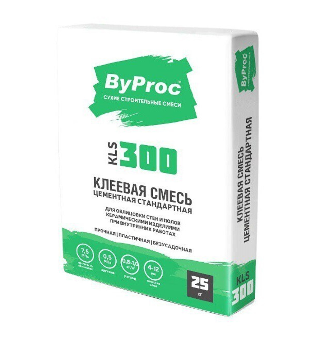 Клеевая смесь ByProc KLS-300 для керамической плитки стандартный 25 кг, шт