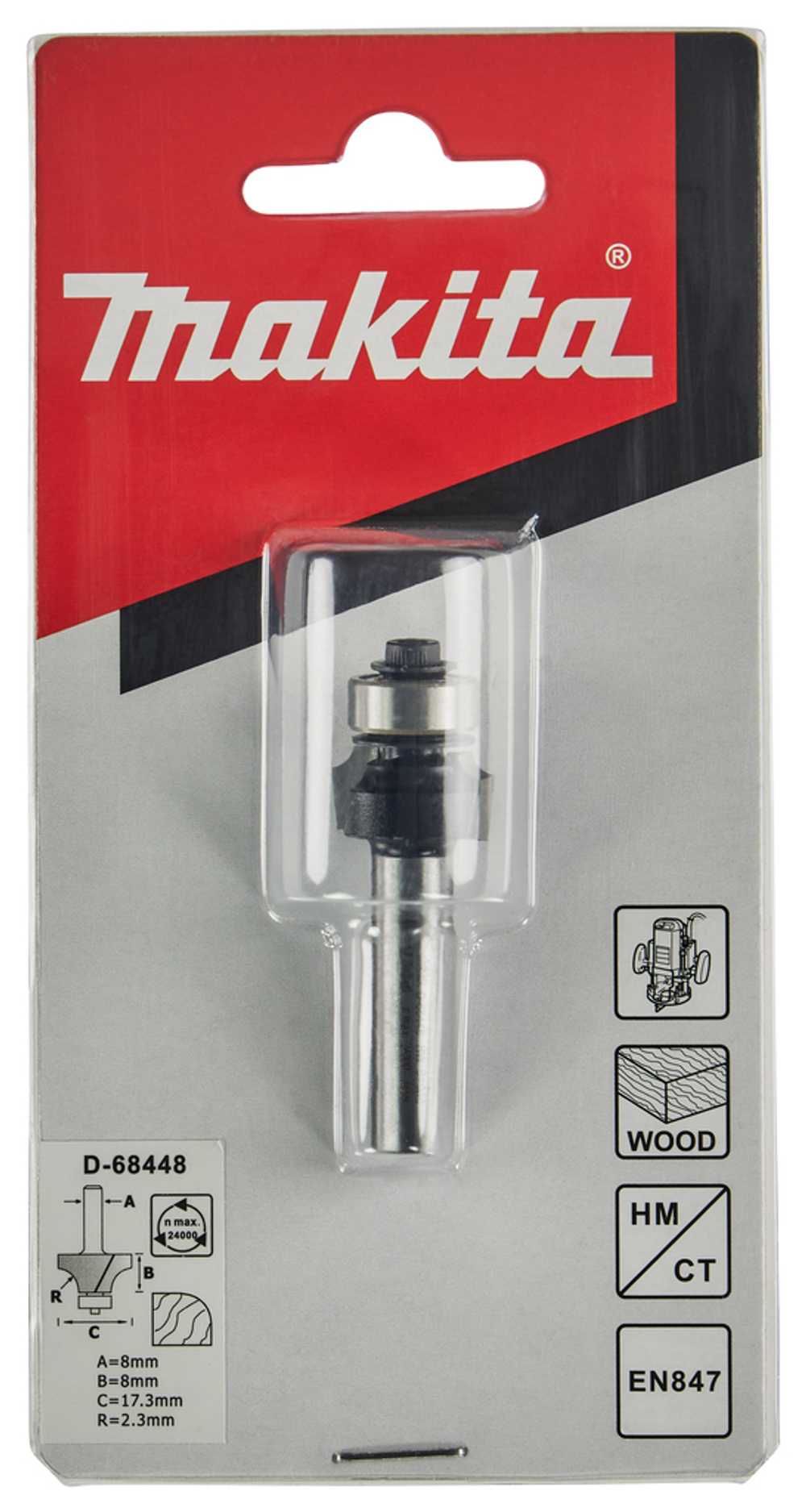 Кромочная калевочная фреза 2.3R, 17.3х8, S8, 2T Makita D-68448