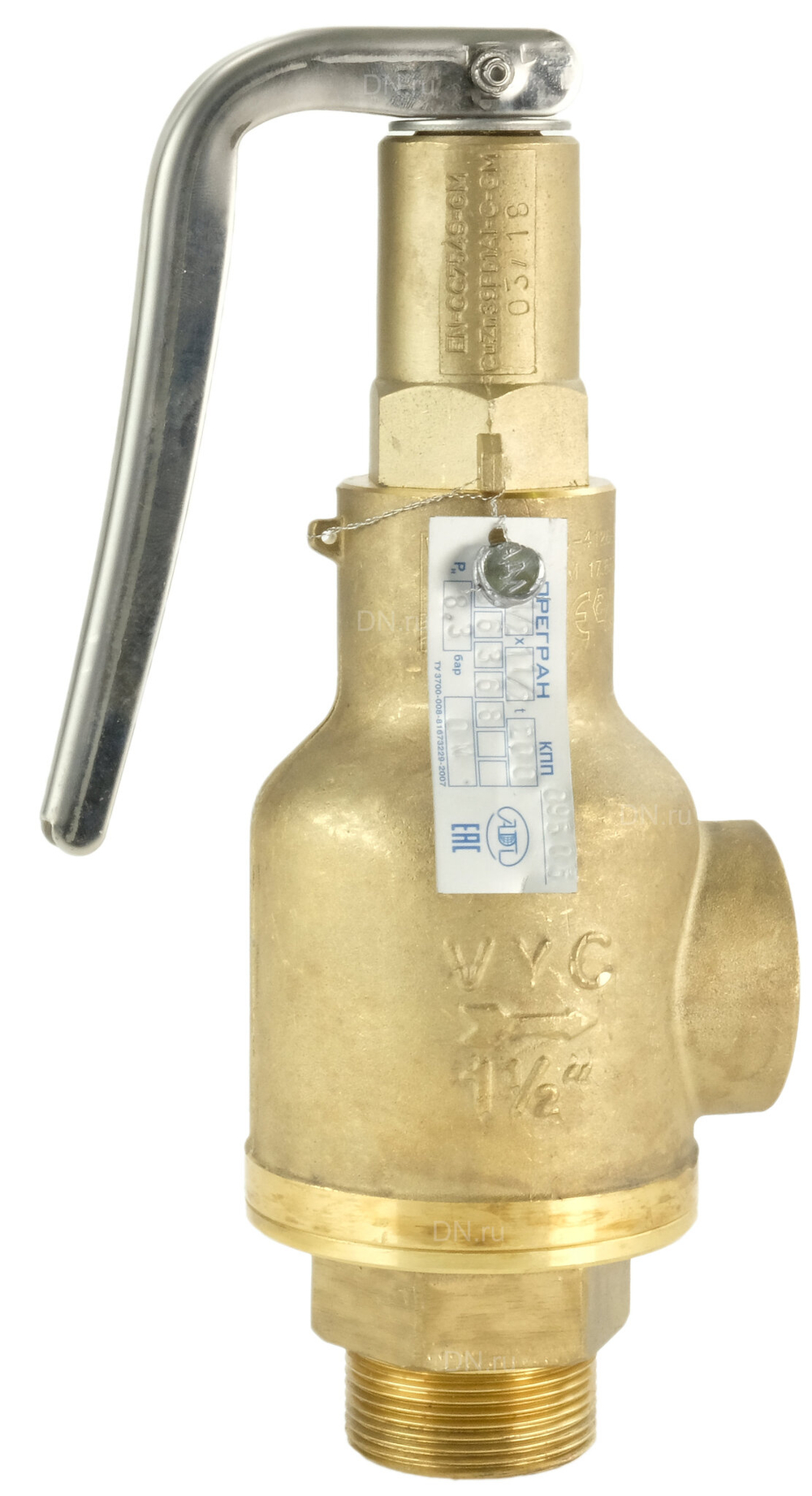 Клапан предохранительный ПРЕГРАН КПП 095 1 1/2″ Ду40x40 Ру16 латунный пружинный резьбовой угловой