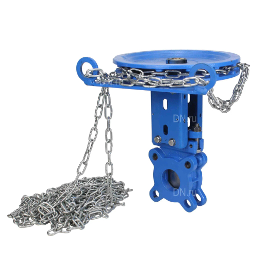 Задвижка шиберная DN.ru GVKR1331N-2W-Fb-CC Ду200 Ру10, корпус - чугун GGG40, шибер - сталь нержавеющая 304, уплотнение - NBR, межфланцевая, управление - штурвал с цепью