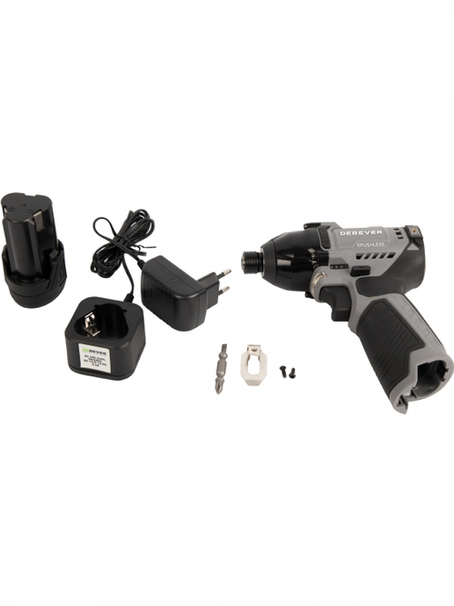 DBE-7361CKIT Винтоверт аккумуляторный DeBever бесщеточный, ударный, шестигранник 1/4", 140Nm, 12В, 1.5 Ач в наборе с аккумулятором и зарядным устройством