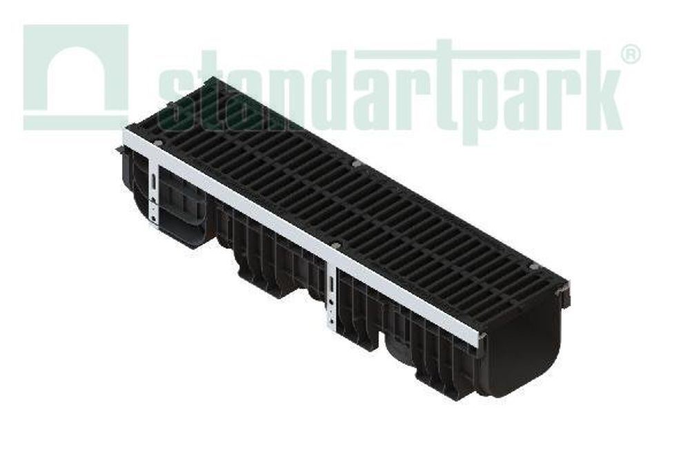 Лоток водоотводный пластиковый PolyMax Drive DN200 h217 с решеткой щелевой чугунной ВЧ кл.С250 (к-т)