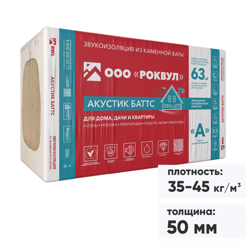Минеральная вата Роквул Акустик Баттс 35-45 кг/м3 1000х600х50 мм, 10 шт/упак