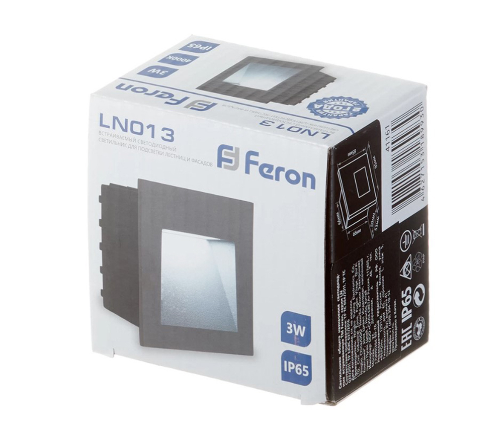 Светодиодный светильник Feron LN013 встраиваемый 3W 4000K, IP65, серый 41175