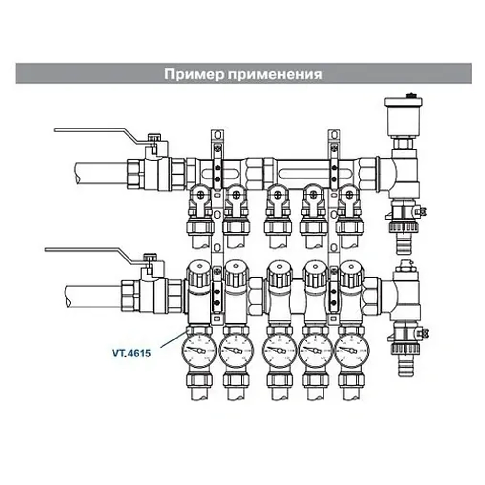 Тройник коллекторный с термометром ¾"ек x ¾"ек Valtec VT.4615.0.0