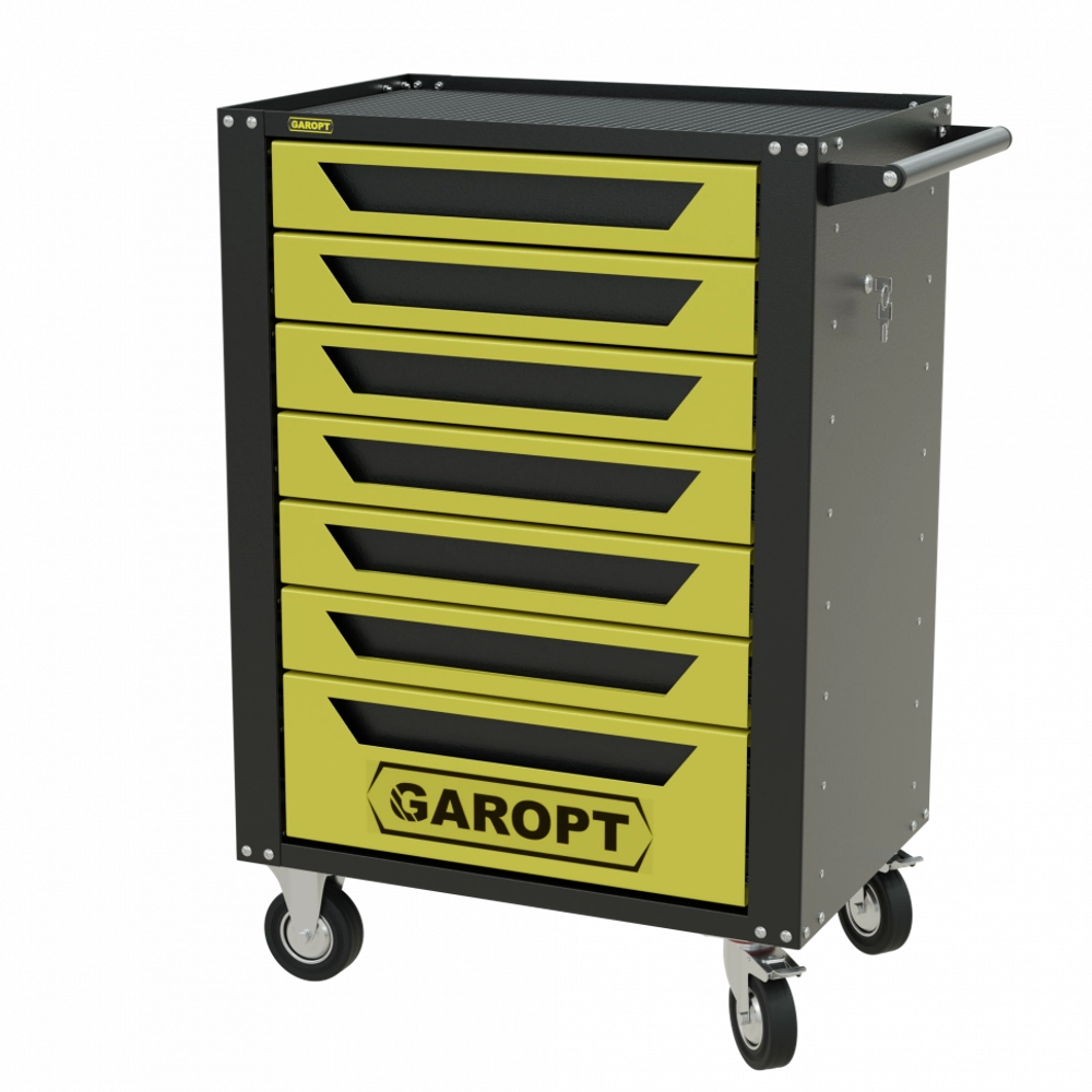 Тележка инструментальная Garopt 7 ящиков ЖЁЛТАЯ, центральный замок, увеличенные колеса, доводчики, GAROPT Серия "High", высота 1040мм