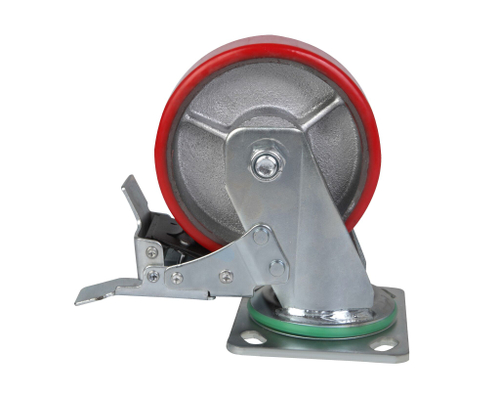 Большегрузное колесо с полиуретановой шинкой С-4102-DUS поворотное, с тормозом, г/п 350 кг