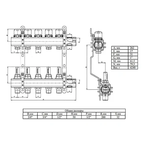 Группа коллекторная с расходомерами 4 отвода 1"в/в x ¾"ек Valtec VTc.596.EMNX.0604