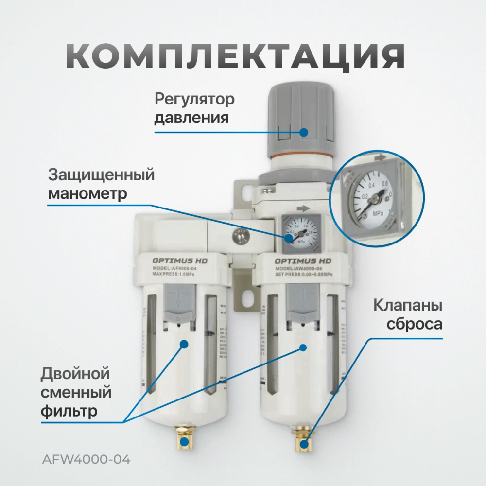 AFW4000-04 Блок подготовки воздуха 1/2" с влагоотделителем, регулятором и манометром