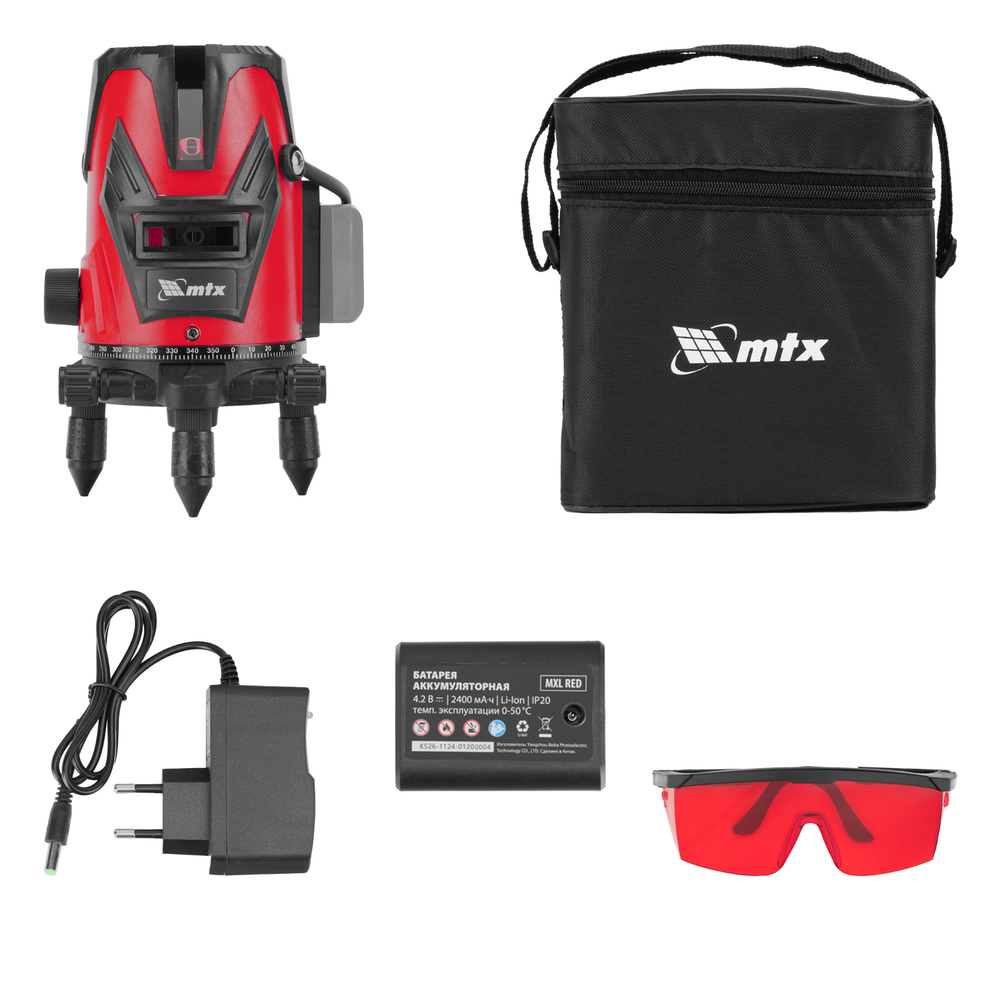 Лазерный уровень MXL RED, 30 м, красный луч, акк. Li 2400 mAh, сумка, резьба 5/8" MTX